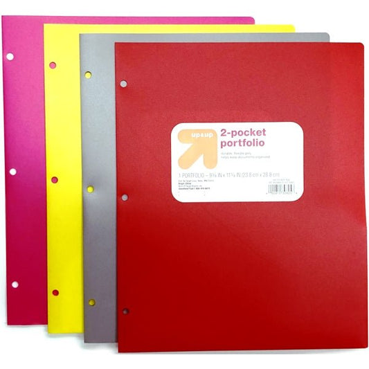 Up & Up 2 - Pocket Plastic Portfolio Folder - 9.375" x 11.375" (Fits in 3 - Ring Binder) Select Color - Dollar Fanatic