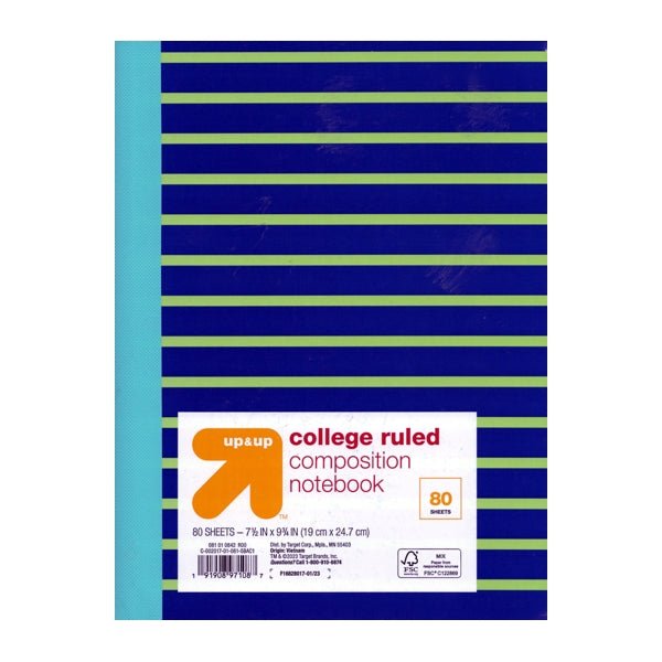 Up & Up College Ruled Composition Notebook - Stripes (80 Sheets) Select Color - Dollar Fanatic