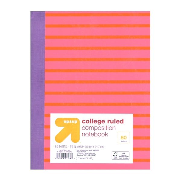 Up & Up College Ruled Composition Notebook - Stripes (80 Sheets) Select Color - Dollar Fanatic