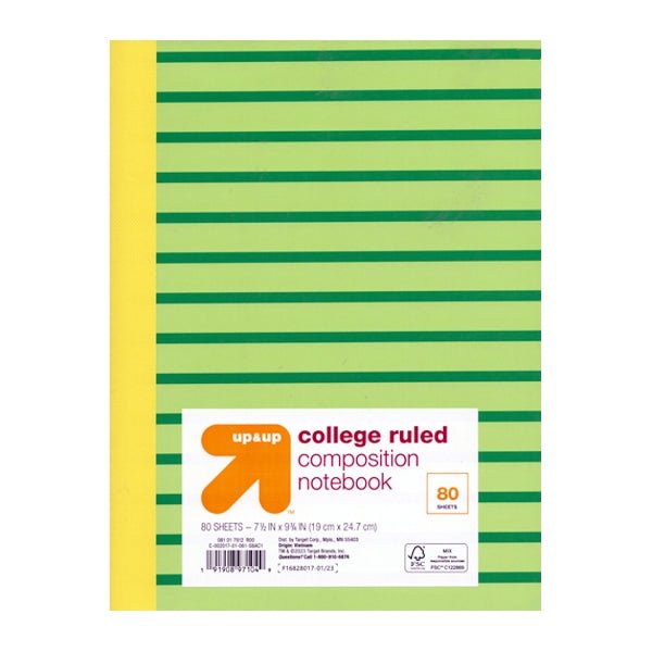 Up & Up College Ruled Composition Notebook - Stripes (80 Sheets) Select Color - Dollar Fanatic