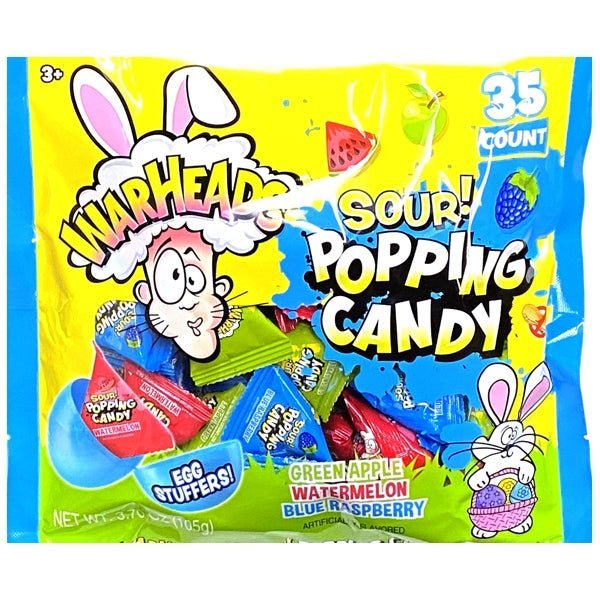 Warheads Sour Popping Candy Party Pack - Blue Raspberry, Watermelon, Green Apple (35 Pack) Individually Wrapped Pieces - Dollar Fanatic