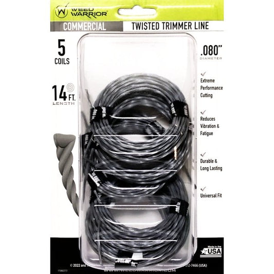 Weed Warrior Commercial Twisted Replacement Trimmer Line - .080"x14 ft. (5 Pack) Universal fit for All Trimmer Brands - Dollar Fanatic