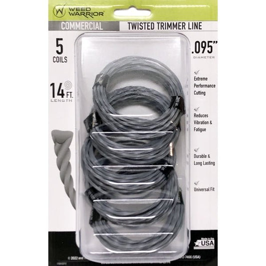 Weed Warrior Commercial Twisted Replacement Trimmer Line - .095"x14 ft. (5 Pack) Universal fit for All Trimmer Brands - Dollar Fanatic