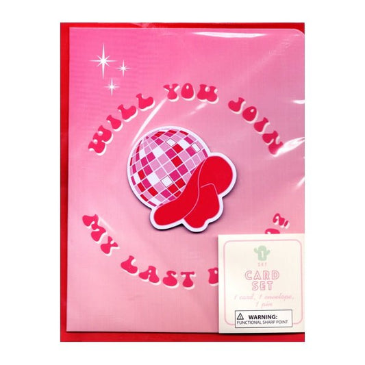 Will You Join My Last Disco Greeting Card with Envelope and Disco Cowboy Pin (4.5" x 6" Card) - Dollar Fanatic