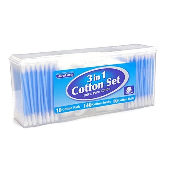 XtraCare Cotton Swabs/Balls/Pads in Travel Plastic Storage Case (161 - Piece Set) 100% Pure Cotton - Dollar Fanatic