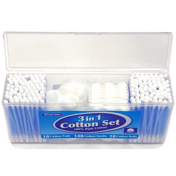 XtraCare Cotton Swabs/Balls/Pads in Travel Plastic Storage Case (161 - Piece Set) 100% Pure Cotton - Dollar Fanatic