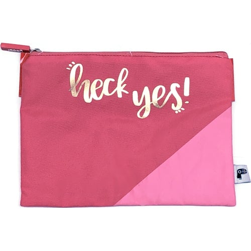 Yoobi Heck Yes! Zipper Pouch - Coral Pink (9" x 6") - Dollar Fanatic