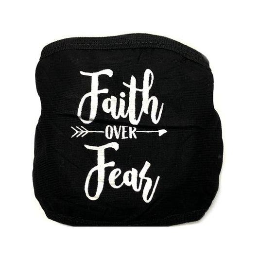 Adult 2-Layer Fabric Face Mask with Ear Loops - Faith over Fear/Black (1 Count) For ages 14+ - DollarFanatic.com