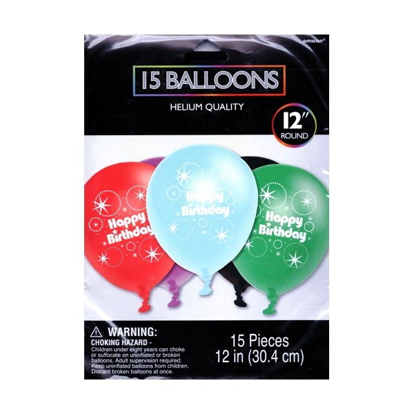 Amscan Happy Birthday Party Balloons - 12" Round (15 Pack) Helium Quality - DollarFanatic.com