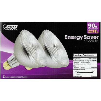 Feit Electric 90W Dimmable PAR38 Halogen Flood Light Bulbs - Indoor/Outdoor (2 Pack) 90 Watt replacement using Only 71W - DollarFanatic.com
