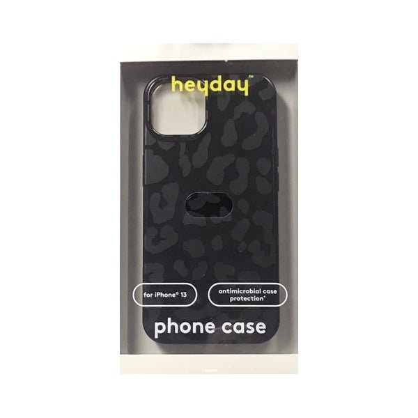 HeyDay iPhone 13 Antimicrobial Hard Shell Phone Case with Rubber Bumpers - Black/Leopard (For iPhone 13) - Dollar Fanatic