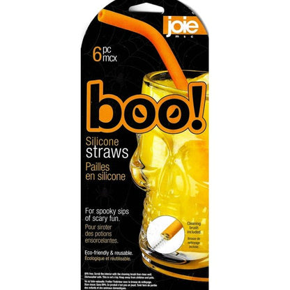 Joie Silicone Drinking Straws with Cleaning Brush - Black & Orange (7-Piece Set) - DollarFanatic.com