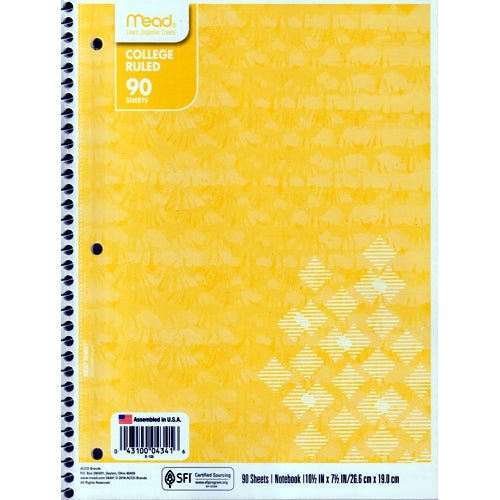 Mead College Ruled 7.5" x 10.5" Spiral Notebook (90 Sheets) Colors Vary - DollarFanatic.com