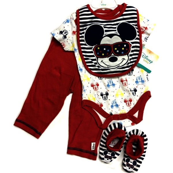 Mickey Mouse Baby Outfit Set - Pompei Red (4-Piece Set) Bib, Bodysuit, Pants, Booties - $5 Outlet