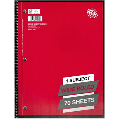 Norcom 1-Subject Wide Ruled 8" x 10.5" Spiral Notebook (70 Sheets) Micro-Perforated for Clean Tear-Outs - DollarFanatic.com