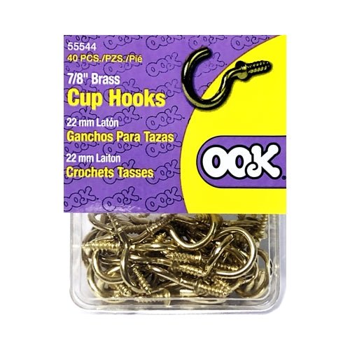 Ook 7/8" Brass Cup Hooks - 55544 (40 Pack) - DollarFanatic.com