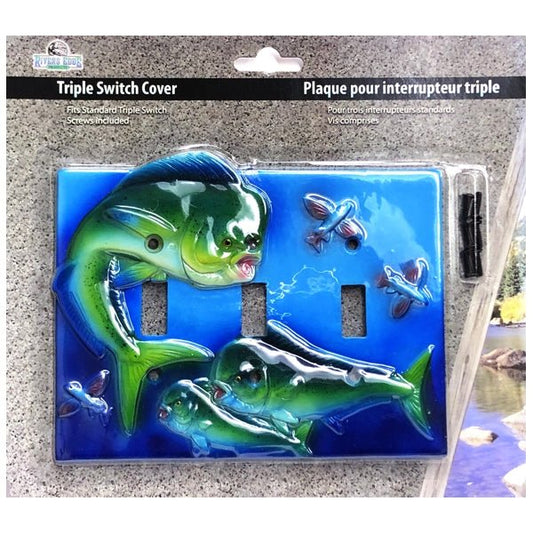 Rivers Edge Blue Triple Light Switch Plate Cover - Dorado Mahi Mahi Fish (Mounting Screws Included) - DollarFanatic.com