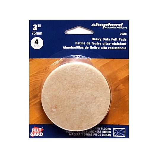 Shepherd Heavy Duty Self-Adhesive Felt Pads - 3" (4 Pack) Protects Wood and Hard Floors - DollarFanatic.com