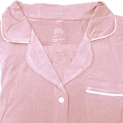 Stars Above Women's Beautifully Soft Notch-Collar & Angle Cropped Pajama Pants Sleepwear Set - Mauve (XXL) - $5 Outlet