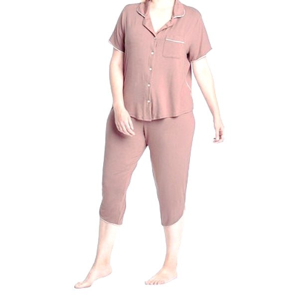 Stars Above Women's Beautifully Soft Notch-Collar & Angle Cropped Pajama Pants Sleepwear Set - Mauve (XXL) - $5 Outlet