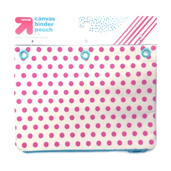 Up & Up Canvas Binder Zipper Pouch - Pink Dots (10" x 7.25") PVC Free - DollarFanatic.com