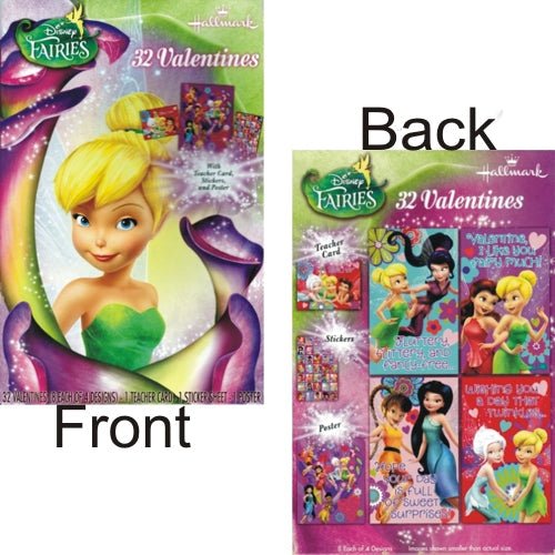 Valentine's Fairies/TinkerBell Cards with Stickers & Poster (32 Cards + 1 Teacher Card + 1 Sticker Sheet + 1 Poster) - DollarFanatic.com